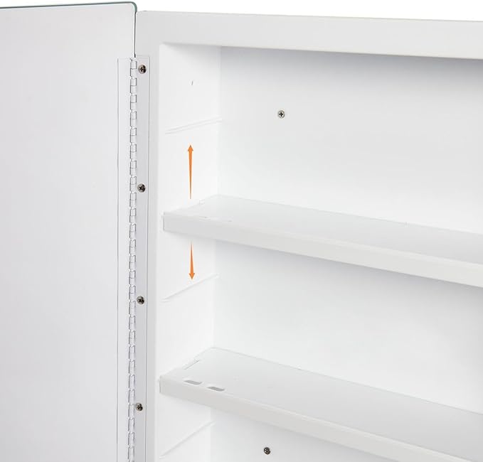 Plastic Bathroom Medicine Mirror Cabinet 16 x 22 inch, Surface and Recessed Mount, Beveled Edge Mirror