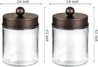 Amolliar Apothecary Jars Bathroom Storage Organizer - Cute Qtip Dispenser Holder Vanity Canister Jar Glass with Lid for Cotton Swabs,Rounds,Bath Salts,Makeup Sponges,Hair Accessories/Bronze (2 Pack)