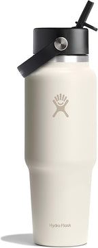Hydro Flask Travel Water Bottle - Insulated Stainless Steel - Wide Straw Lid, Non Spill, Leakproof in 32 Oz Ivory