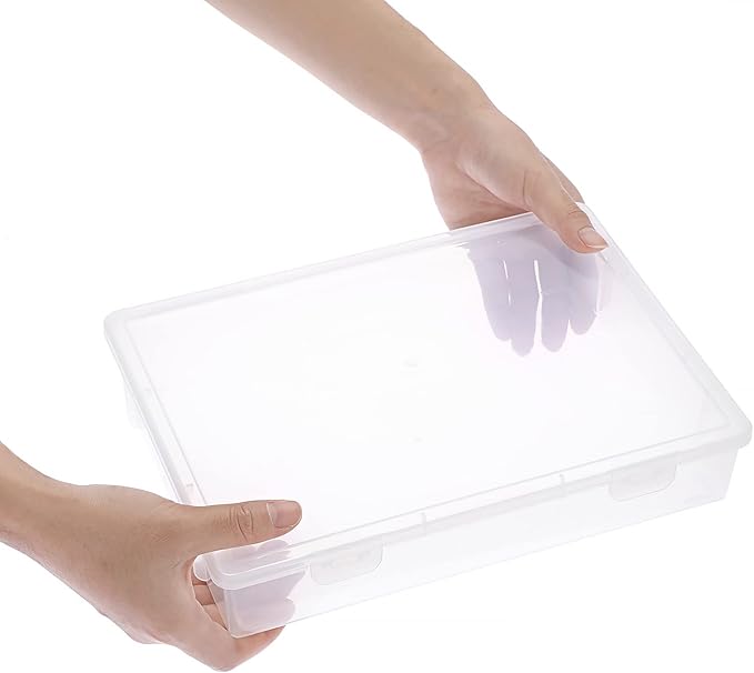 BTSKY Clear Plastic Storage Box with Flap Lid, Multipurpose Craft Organizers and Storage Box Art Supply Storage Organizer Plastic Sewing Box for Beads Pencils Notebooks, 4 Pack Medium