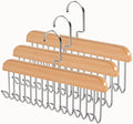 Bra Hangers 3 Pack - with 16 Non-Slip 360Rotating Metal Hooks for Tie, Hat, Bra, Wooden Multi Hook Hanger - Saves Space