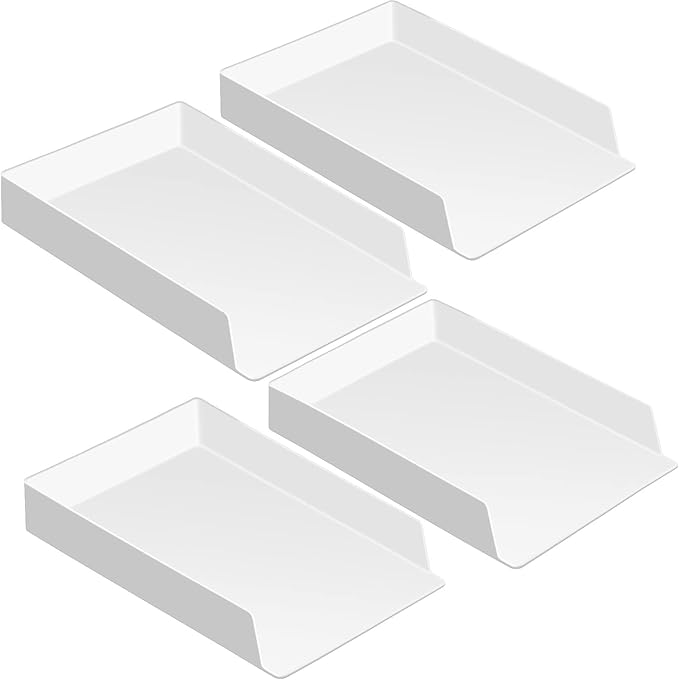 4 Pcs Stackable Desk Organizer Trays Rectangular Plastic Desk Holder Desktop Letter Tray File Organizer Paper, File, Magazine, Office Organization for Desktop