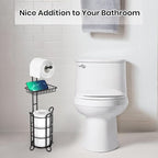 Matte Black Bathroom Freestanding Toilet Paper Holder Tissue Roll Holder Stand with Shelf Storage Holds 4 Jumbo Rolls Phone and Wipes