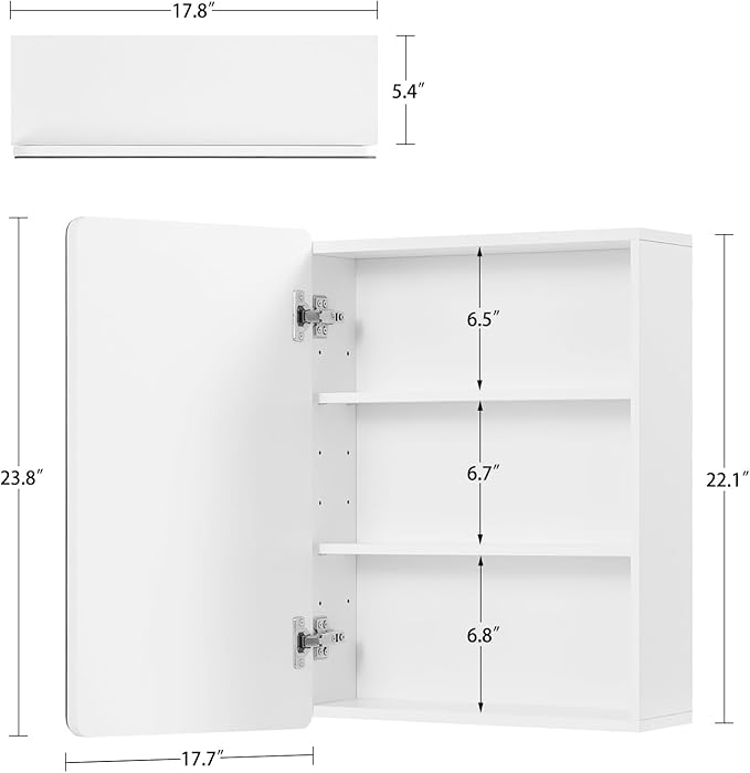 TEENFON Medicine Cabinet Mirror with 2 Adjustable Shelves, Bathroom Mirror with Storage, Recessed or Wall Mount Bathroom Cabinet, White