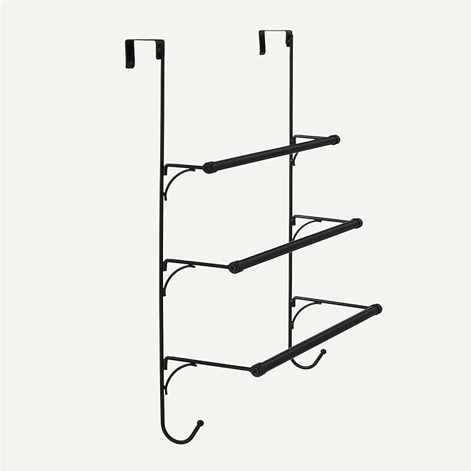 Amazon Basics Over-the-Door Towel Rack with Hooks, 19.3W x 6.6D x 24.8H inch, Black