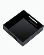 Black Sturdy Acrylic Tray with Handles-8x8 Inch- Countertop Organizer Tray for Kitchen,Bathroom,Office- Storage Box for Cosmetics, Jewelry,Toiletries,Toy,Gadgets