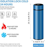 Smart Water Bottle Stainless Steel Vacuum Flask,Travel Mug with Smart LCD Touch Screen, Keep Hot Or Cold, Car Portable Travel Tea Coffee Vacuum Thermo Cup,Insulated Water Bottle (Blue)