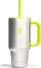 Hydro Flask Travel Tumbler with Handle, Lid and Straw - Insulated Stainless Steel in 32 Oz Stainless Steel Lime
