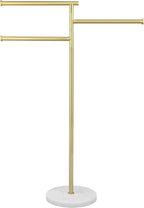 KES Brushed Gold 40-Inch Freestanding Towel Racks for Bathroom with Weighted Natural Marble Base, 3 Swivel Arms Bath Floor Free Standing Towel Racks, 18/8 Stainless Steel, BTH219-BZ