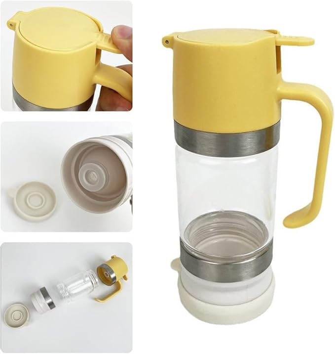Honey Dispenser No Drip,12OZ Glass Honey Jar with Handle,Syrup Dispenser for Coffee or Tea,Mess Free Honey-Dispenser for Maple Syrup, Honey-Container (Black)