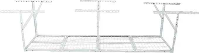 2x8FT Overhead Garage Storage Rack, Adjustable Ceiling Mounted Heavy Duty Metal Organization System, 22-40 Inch Height Dropdown, 450lbs Capacity, White