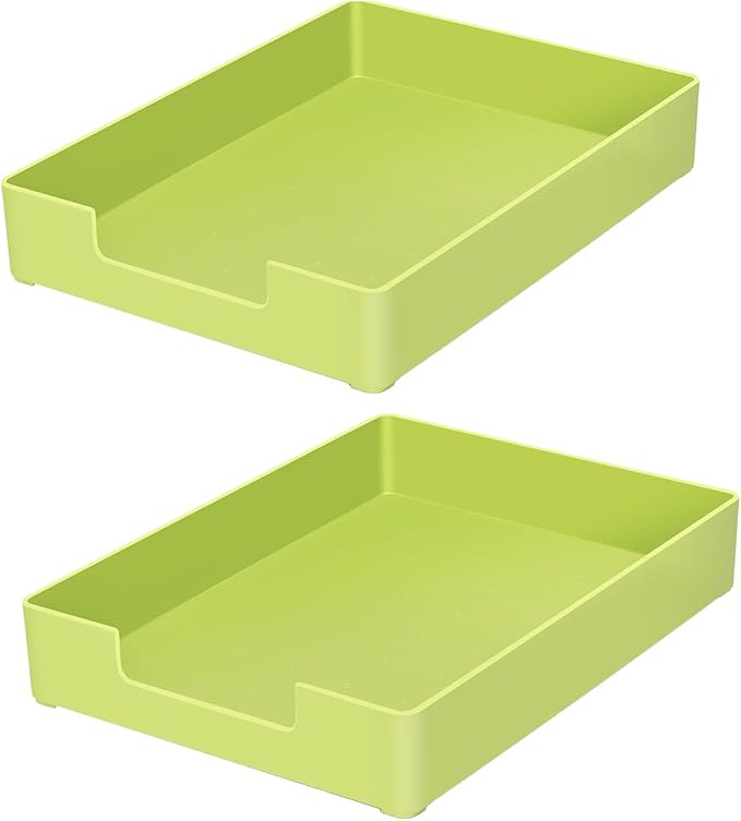 Letter-Size Tray, 2 PCS A4 Plastic Stackable Paper Tray, Desk Drawer Organizer for Office, School, Home Storage (2X Green)