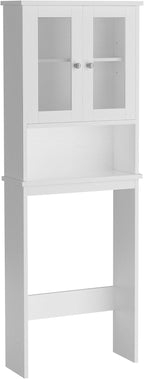 Walsunny Over Toilet Storage Cabinet, BathroomShelf Organizer Over Toilet, Washing Machine Box, Space Saver with Adjustable Decorative Racks（White）