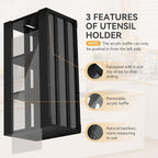 Yofidra Bamboo Utensil Holder & Silverware Organizer: Extra Large Cooking Spoon Holder with Absorbing Drying Stone and 6 Compartments Kitchen Countertop Farmhouse Decor 11.8"X4.7"X5.9" Black