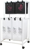 2-Tier Laundry Sorter Basket with Wheels 4 Sections Removable Hamper Organizer for Dirty Clothes Bathroom Cloakroom