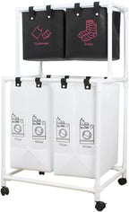 2-Tier Laundry Sorter Basket with Wheels 4 Sections Removable Hamper Organizer for Dirty Clothes Bathroom Cloakroom