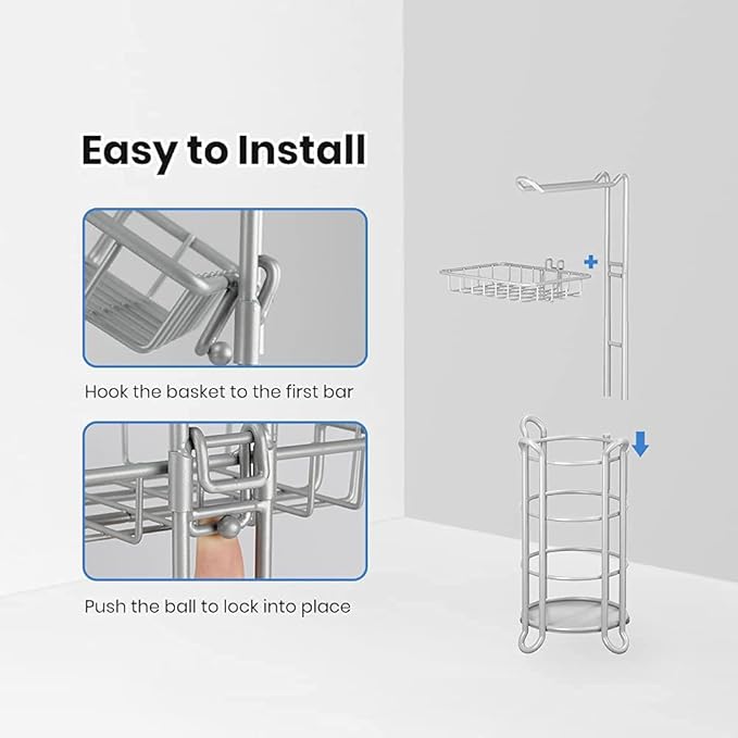 Toilet Paper Roll Holder Stand Bathroom Tissue Holders Free Standing with Middle Shelf Storage Reserve Mega Rolls/Phone/Wipe-Gray