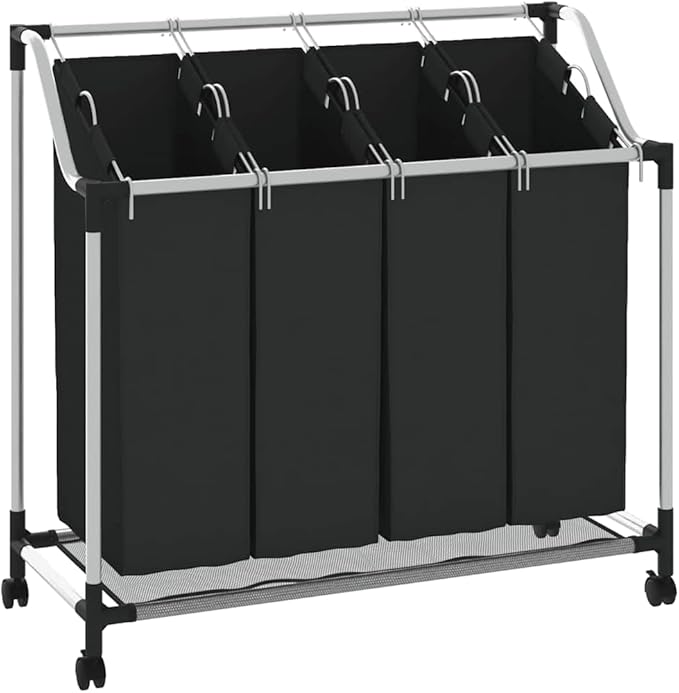 vidaXL Laundry Sorter with 4 Bags Black Gray Cart Organizer Clothes Basket