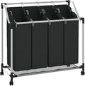 vidaXL Laundry Sorter with 4 Bags Black Gray Cart Organizer Clothes Basket