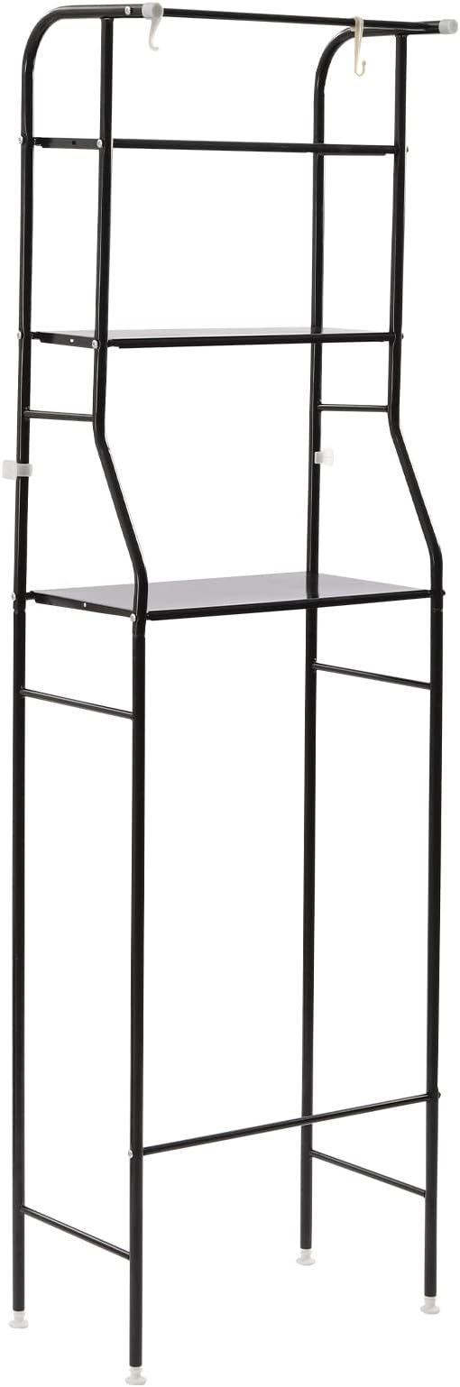Over The Toilet Storage Rack 3 Tier, Bathroom Organizer Shelf with Hooks 38.5 lbs Capacity, Freestanding Cabinet for Towels Toiletries Metal Shelf, Black