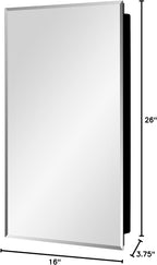 DYLLOR Black Plastic Medicine Mirror Cabinet for Bathroom with 16 x 26 inch Beveled Edge Mirror, Recessed and Surface Mount