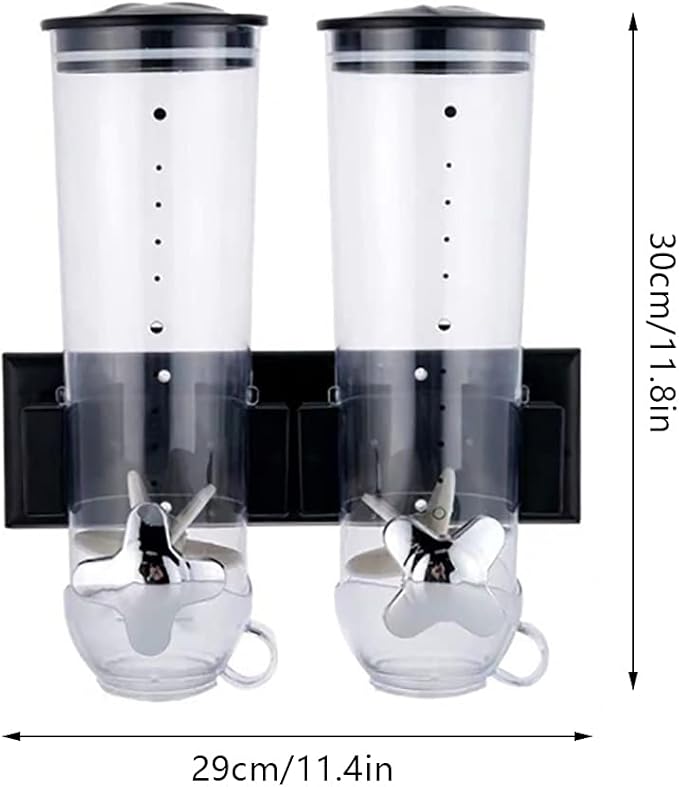 2 Pack Dry Food Dispenser, Wall Mount Dual Control Food Storage Dispenser Coffee Bean Candy Oatmeal Rice Dispenser Cereal Dispenser, Black