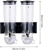 2 Pack Dry Food Dispenser, Wall Mount Dual Control Food Storage Dispenser Coffee Bean Candy Oatmeal Rice Dispenser Cereal Dispenser, Black