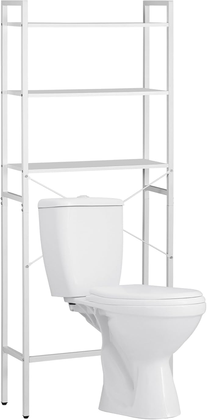 SUPER DEAL Over The Toilet Storage Shelf, 3-Tier Bathroom Organizer Space Saver Rack Wood Shelf, White