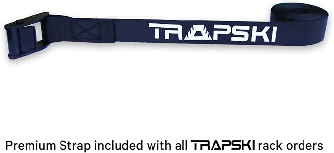 TRAPSKI Mobile Racing and XC Ski Rack Marine Grade HDPE Plastic | UV Protected | Premium Strap Included | 3 Year Warranty | Made in The USA | Veteran Owned Business (Blue, Quad)