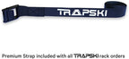 TRAPSKI Mobile Racing and XC Ski Rack Marine Grade HDPE Plastic | UV Protected | Premium Strap Included | 3 Year Warranty | Made in The USA | Veteran Owned Business (Blue, Quad)