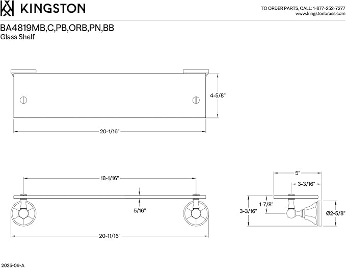 Kingston Brass BA4819PN Metropolitan Glass Shelf, Polished Nickel