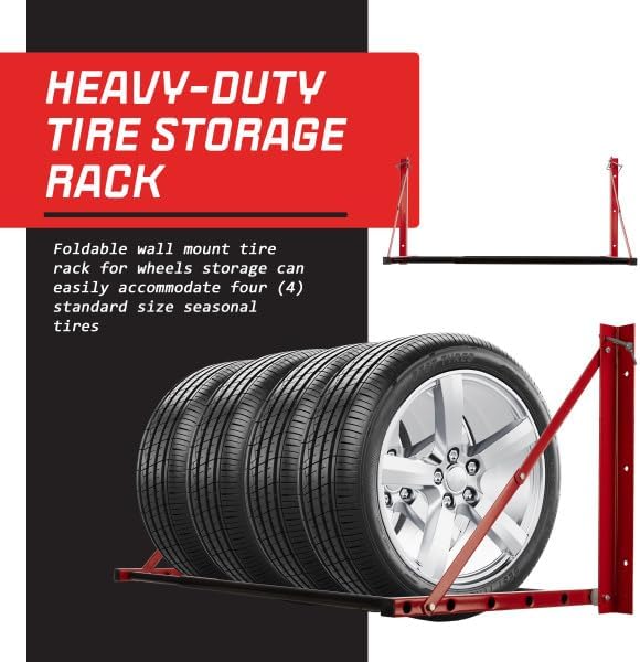 Tire Rack - 32 to 50in Adjustable Tire Storage Rack - Wall Mounted Garage Shelving for Seasonal Tires - 300lb Capacity - Car Accessories by Stalwart