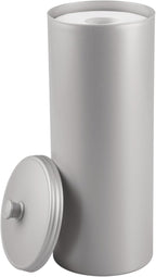 iDesign Freestanding Bathroom Toilet Paper Storage Holder with Lid for 3 Extra Rolls, 2-Pack, Silver