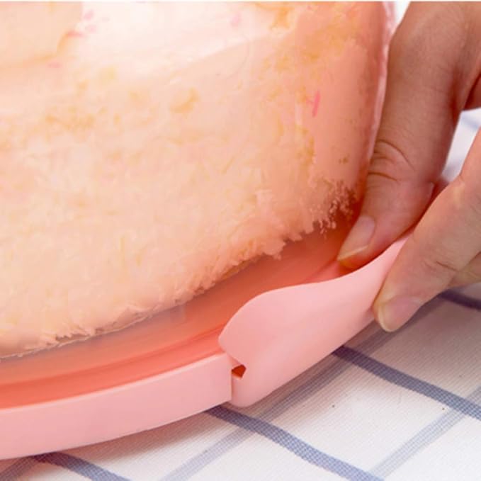 FEOOWV Plastic Small Cake Carrier Holder Cover Round Container with Collapsible Handles Suitable for 7 inch Diameter and 2.5 inch Height Cake (Pink)