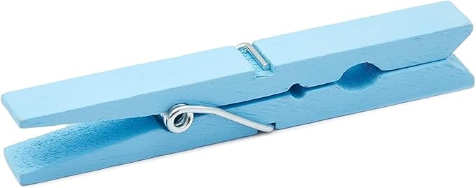 Juvale Wooden Clothes Pins - Strong Spring Grip for Laundry Clips - Colorful Clothespins for Crafts - Photo Display Clips - Pack of 100, Light Blue, 3.9"