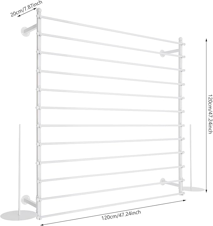 Heavy Duty Iron Ribbon Organizer Rack Wall Mounted, 12-Rod Modern Metal Craft Organizer for Ribbons, Wrapping Paper, Vinyl Rolls, Space Saving Storage Rack for Florist, Home (White)