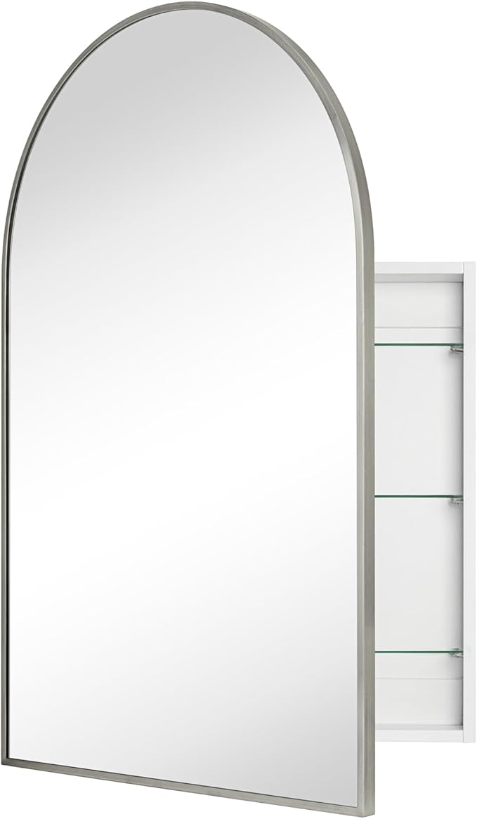 TEHOME 20 x 30'' Brush Nickel Arched Bathroom Medicine Cabinet with Mirror Recessed and Surface Mount Medicine Cabinet Mirror