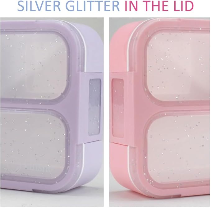Small Snack Containers for Kids Toddlers - 3 Compartments (Set of 2) - Leak-proof Reusable Snack Boxes with Lids - BPA-Free Mini Bento Lunch Box - Ideal for School, Holds 2 Cups (Pink + Purple)