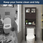 VINGLI Over The Toilet Storage Cabinet White Bathroom Storage Organizer Above The Toilet Shelf with Acrylic Glass Double Doors Wood Muebles para BañO Rack with Adjustable Shelf Espresso