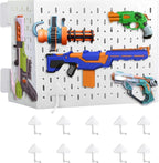Skywin Peg Board for Nerf Gun Storage Organizer 14.2 x 8.5 x 11 inches - Hanging Holder Compatible with All Blasters Nerf Gun Rack Organizer for Wall Organization with 10 Triangle Hooks (White)