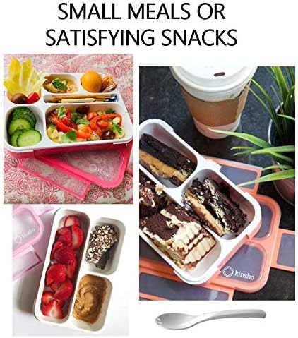 Small Snack Containers for Kids Toddlers - 3 Compartments (Set of 3) - Leak-proof Snack Boxes with Lids - BPA-Free Mini Bento Lunch Box - Ideal for School, Daycare, Holds 2 Cups (Pink Coral + Orange)