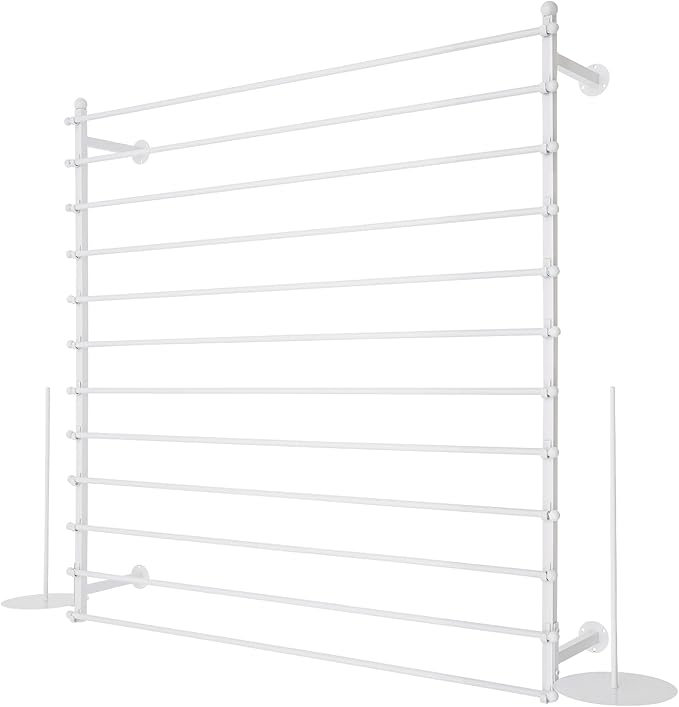 Heavy Duty Iron Ribbon Organizer Rack Wall Mounted, 12-Rod Modern Metal Craft Organizer for Ribbons, Wrapping Paper, Vinyl Rolls, Space Saving Storage Rack for Florist, Home (White)