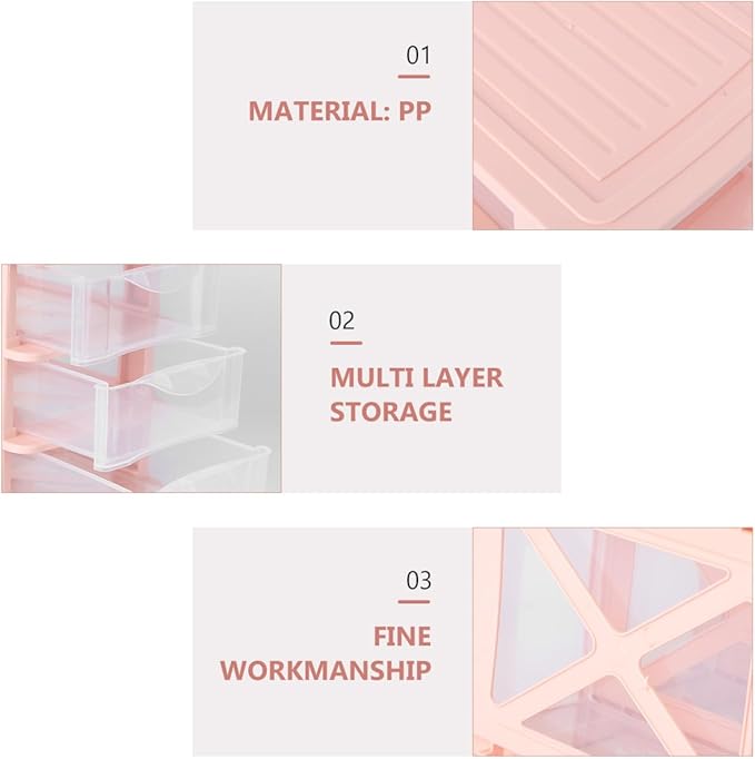 DOITOOL 4 Drawer Cube Storage Organizer Plastic Makeup Organizer Storage Station Cube, Desktop for Office Supplies, Makeup Supplies (Pink)