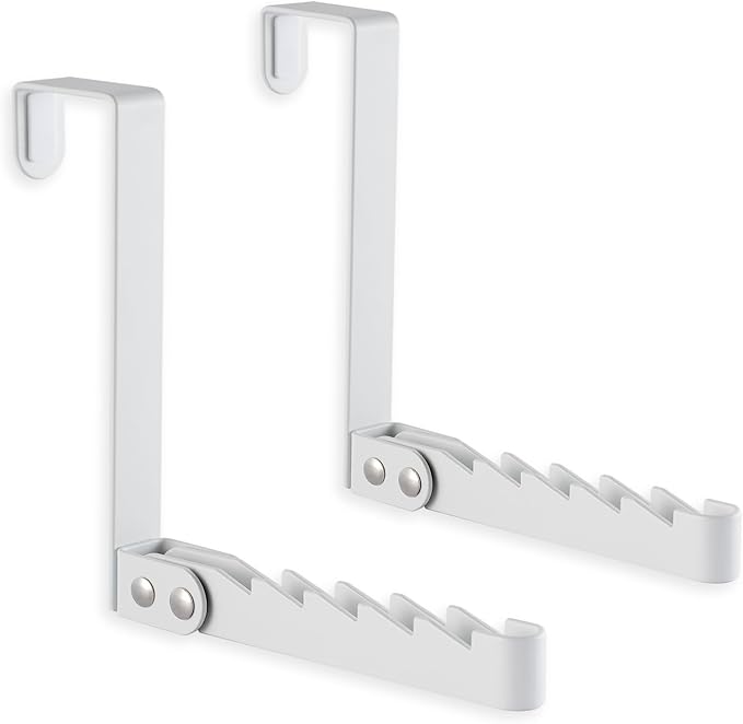 2 Pack Clothes Drying Rack, All Metal Over The Door Hooks, Thickness Adjustable, Collapsible, Space-Saving Hangers Organizer, Fit 1/2/5'' Doors (White)