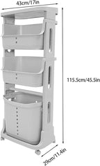 3 Tier Laundry Basket with Wheels, 360° Rolling Plastic Laundry Hamper, Dirty Clothes Sorter Storage Stackable Basket Organizer Shelf or Bathroom, Bedroom and Kitchen, Grey