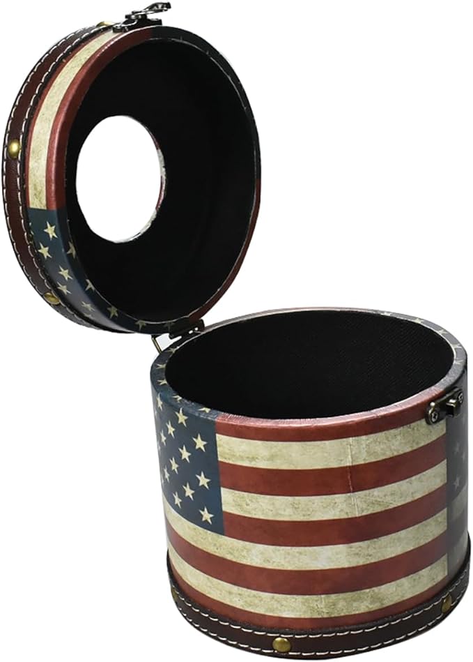 Decorative Toilet Paper Roll Cover with Lid - 5.5cm Diameter, PU Leather & Wood, Space-Saving, Multi-Color, Waterproof Bathroom Storage for Tissues, Cosmetics, Remotes (US Flag)