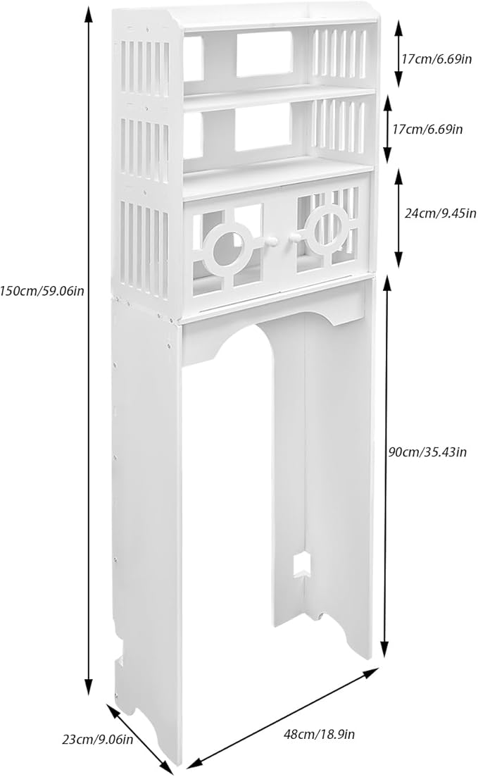 4 Tier Toilet Cabinet Floorstanding Over The Toilet Storage Cabinet Bathroom Storage Organizer Shelf for Home Bathroom,18.9 * 9.06 * 59.06in,White (Type A)