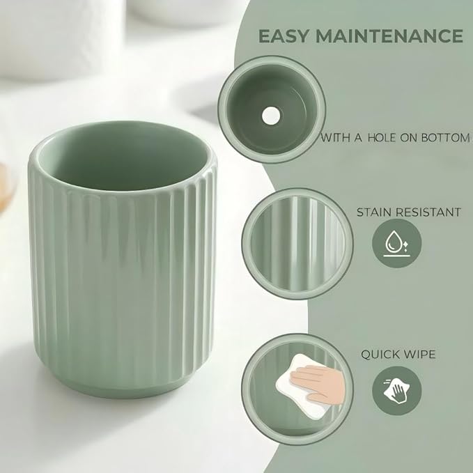 Small Utensil Holder for Kitchen Counter (H5.51” x W4.92”) Ceramic Countertop Utensil Holder for Kitchen Utensils Crock for Countertop Includes Silicone Drying Mat Light Cadetblue