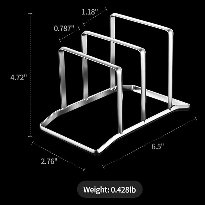 Pot Lid Holder and Cutting Board Organizer, Stainless Steel Kitchen Storage Rack for Lids and Boards, Space-Saving Cooling Rack Organizer for Countertop and Cabinet, Chopping