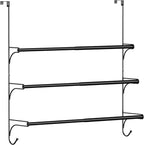 Auledio Adjustable Over The Door Triple Towel Rack with Hooks,Black